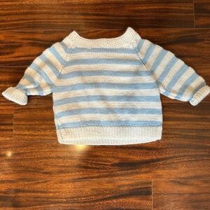 Handmade Blue & White Striped Knit Button Cardigan